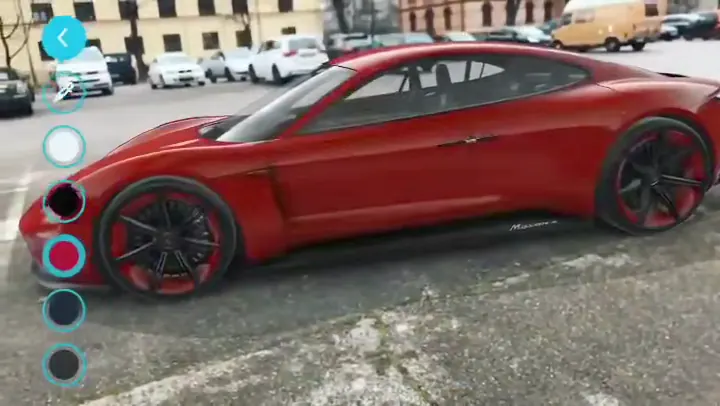 Car shown in augmented reality on a parking lot